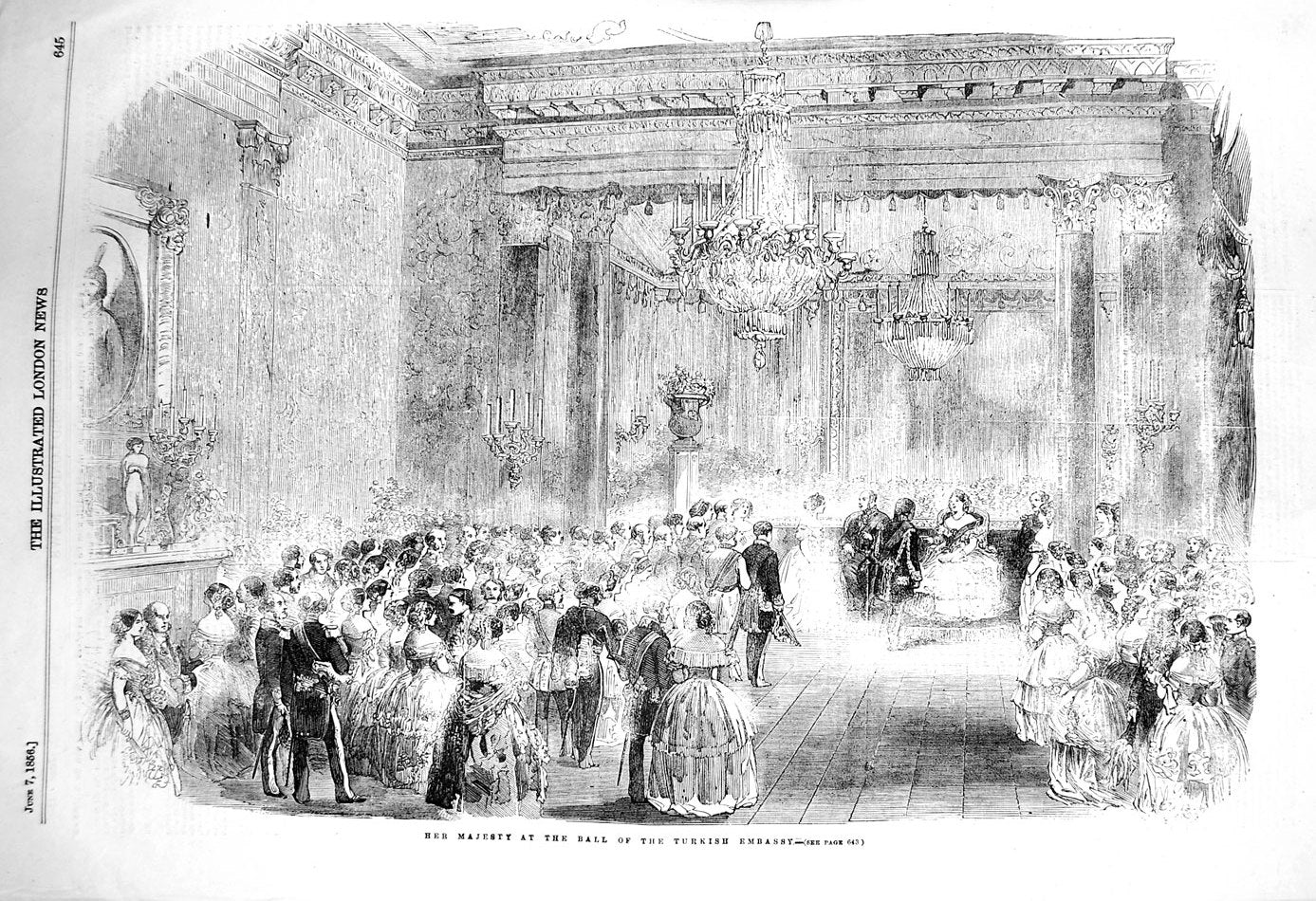 Original Old Antique Print 1856 Her Majesty Ball Turkish Embassy Royalty 19th