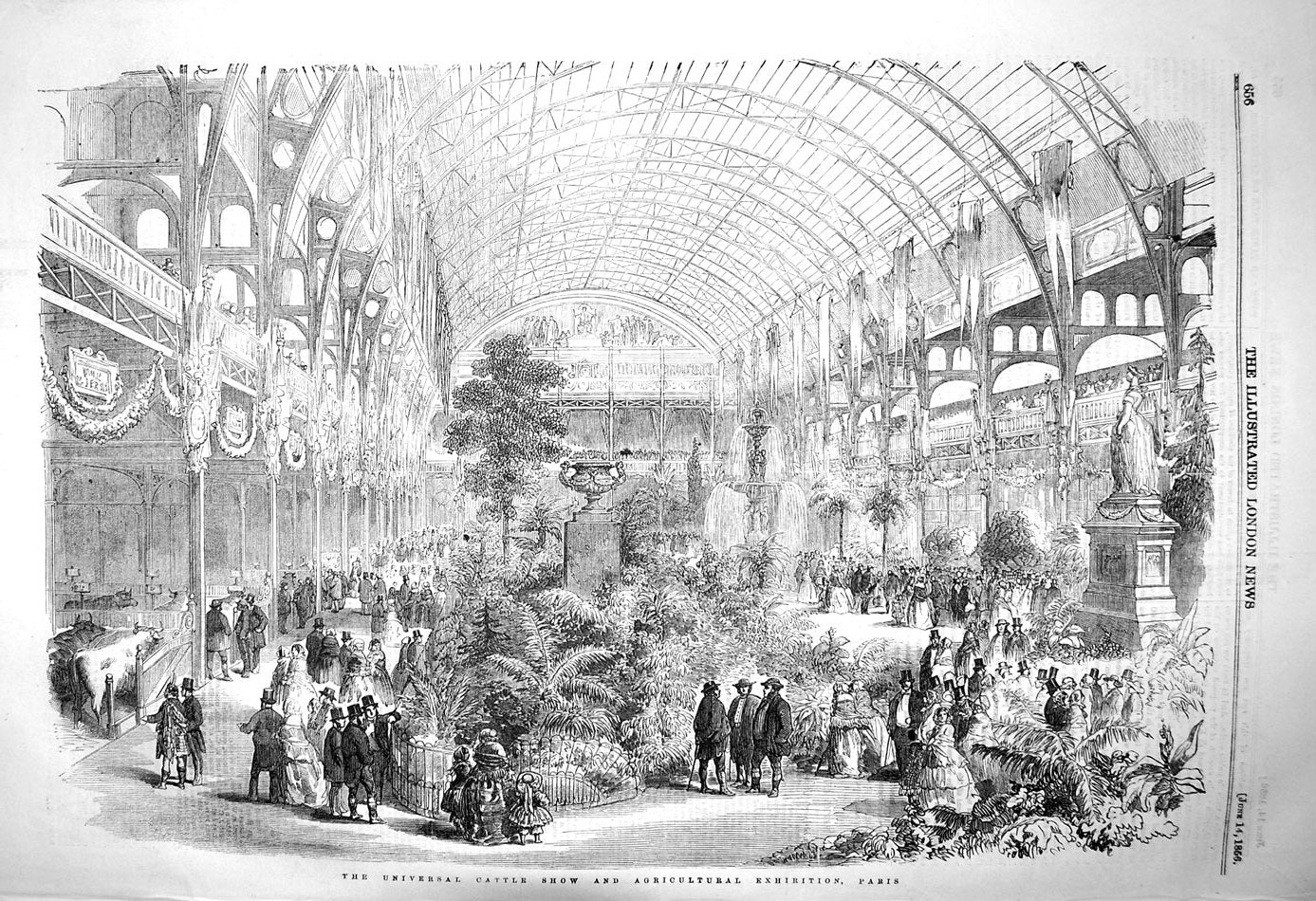 Original Old Antique Print 1856 Universal Cattle Show Agricultural Exhibition