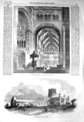 Original Old Antique Print 1856 St. Albans Church Choir High Altar Architecture