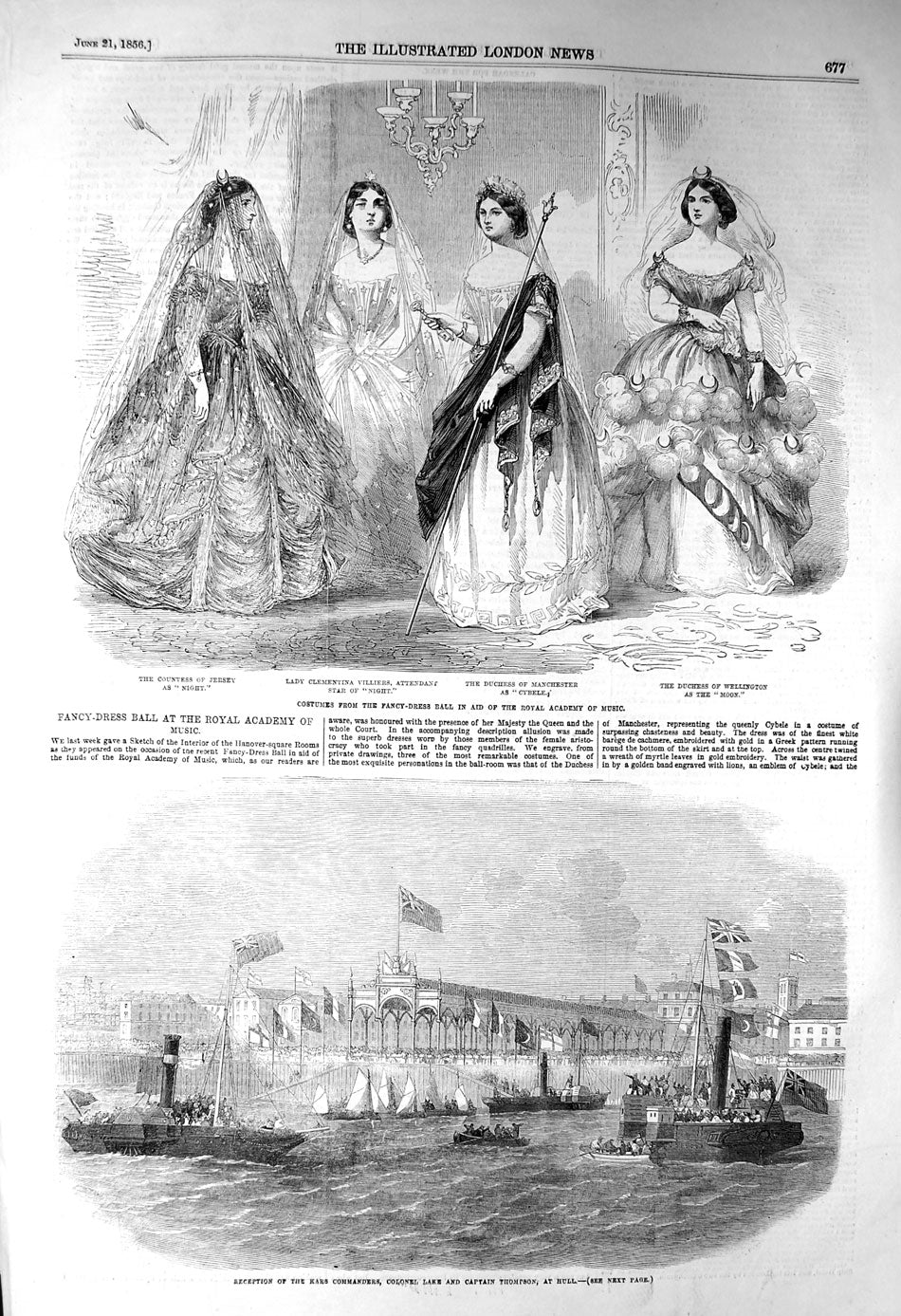 Original Old Antique Print 1856 Costumes Duchess Lady Kars Lake Thompson Hull