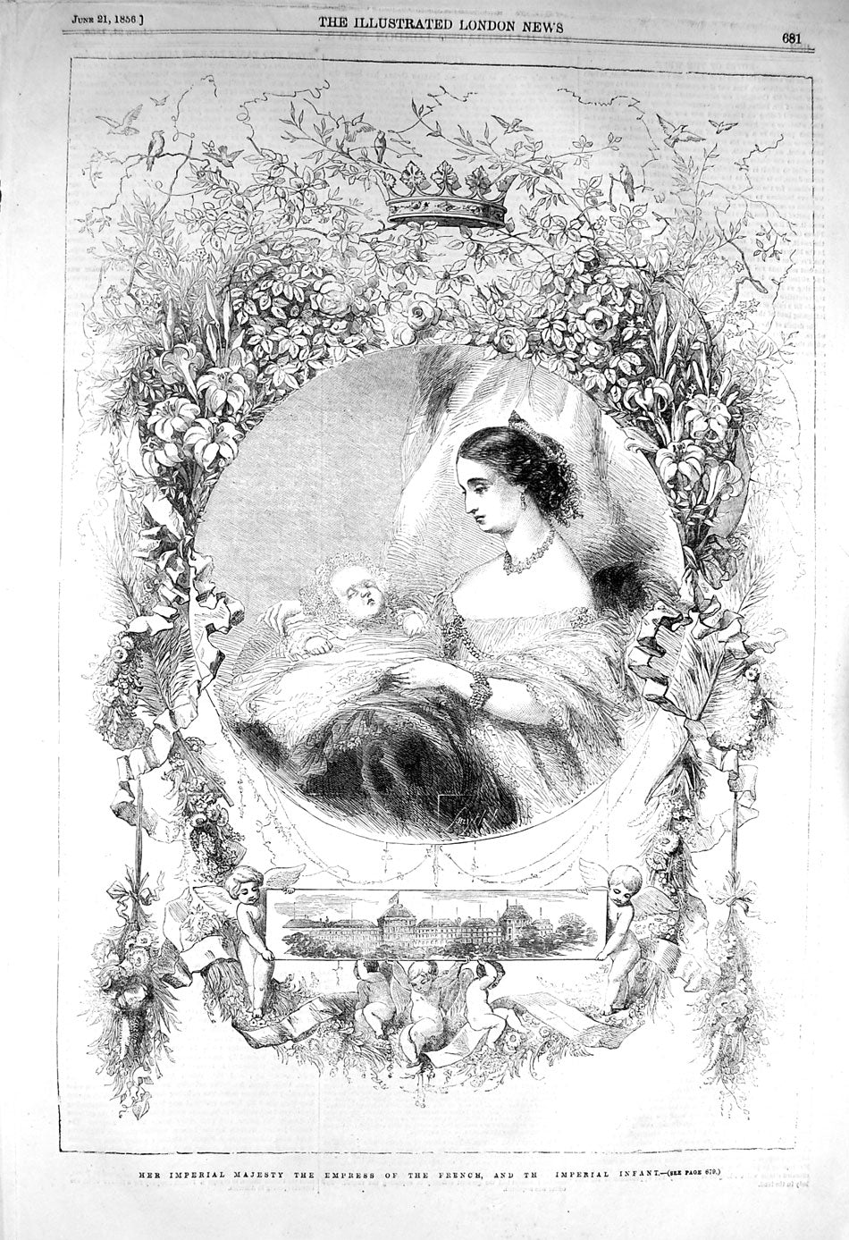 Original Old Antique Print 1856 Imperial Majesty Empress French Imperial Baby