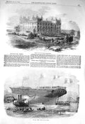Old Antique Print 1856 Ilkley Wells Hydropathic Hotel Launch Torino Ship 19th