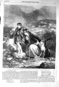 Original Old Antique Print 1856 Scottish Family Dog Mountains Look-Out Victorian