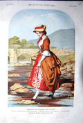 Original Old Antique Print 1856 Squire'S Daughter River Bridge Staffordshire