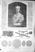 Old Antique Print 1856 Marble Bust Queen Seals Metropolitan Drums Sword 19th