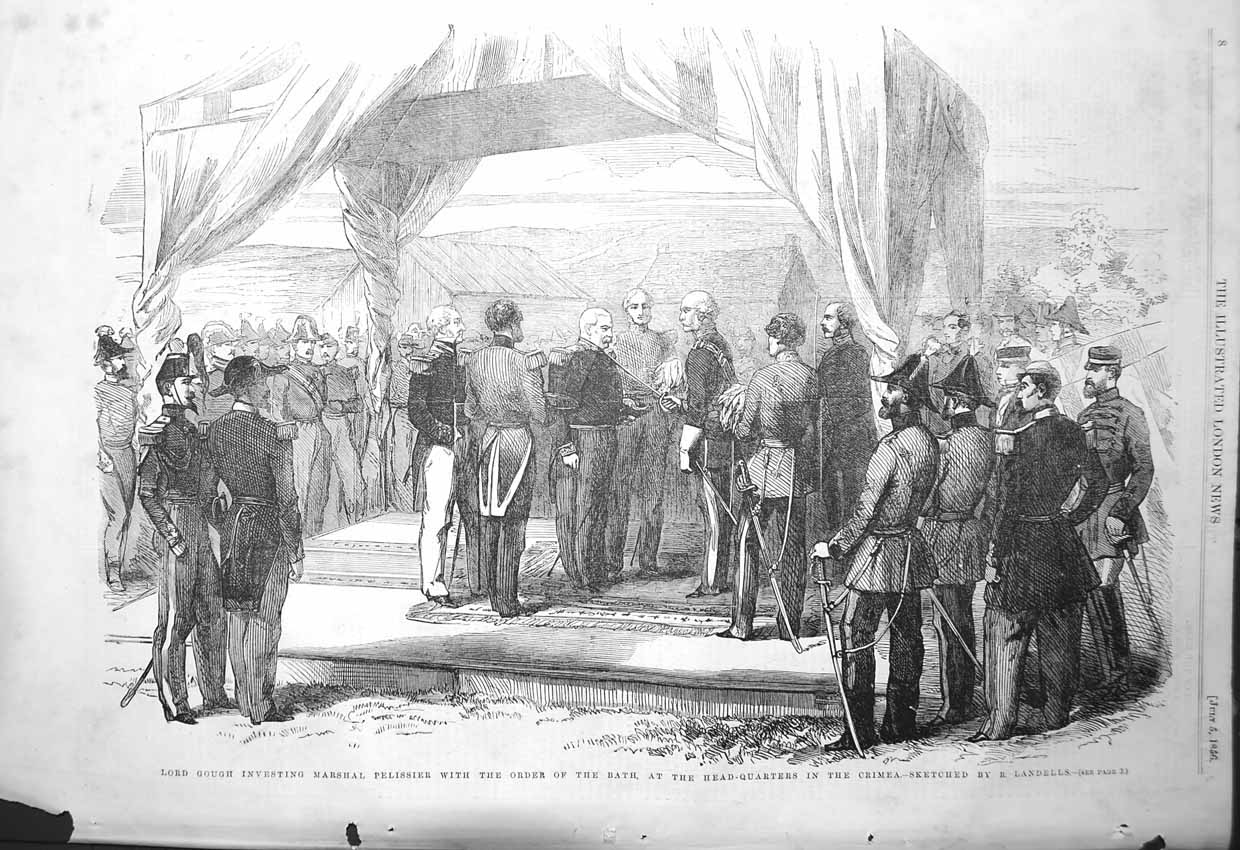 Old Antique Print 1856 Lord Gough Marshal Pelissier Order Bath Crimea War 19th