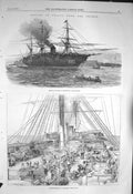 Original Old Antique Print 1856 Return Troops Siers Guards Ship Portsmouth 19th