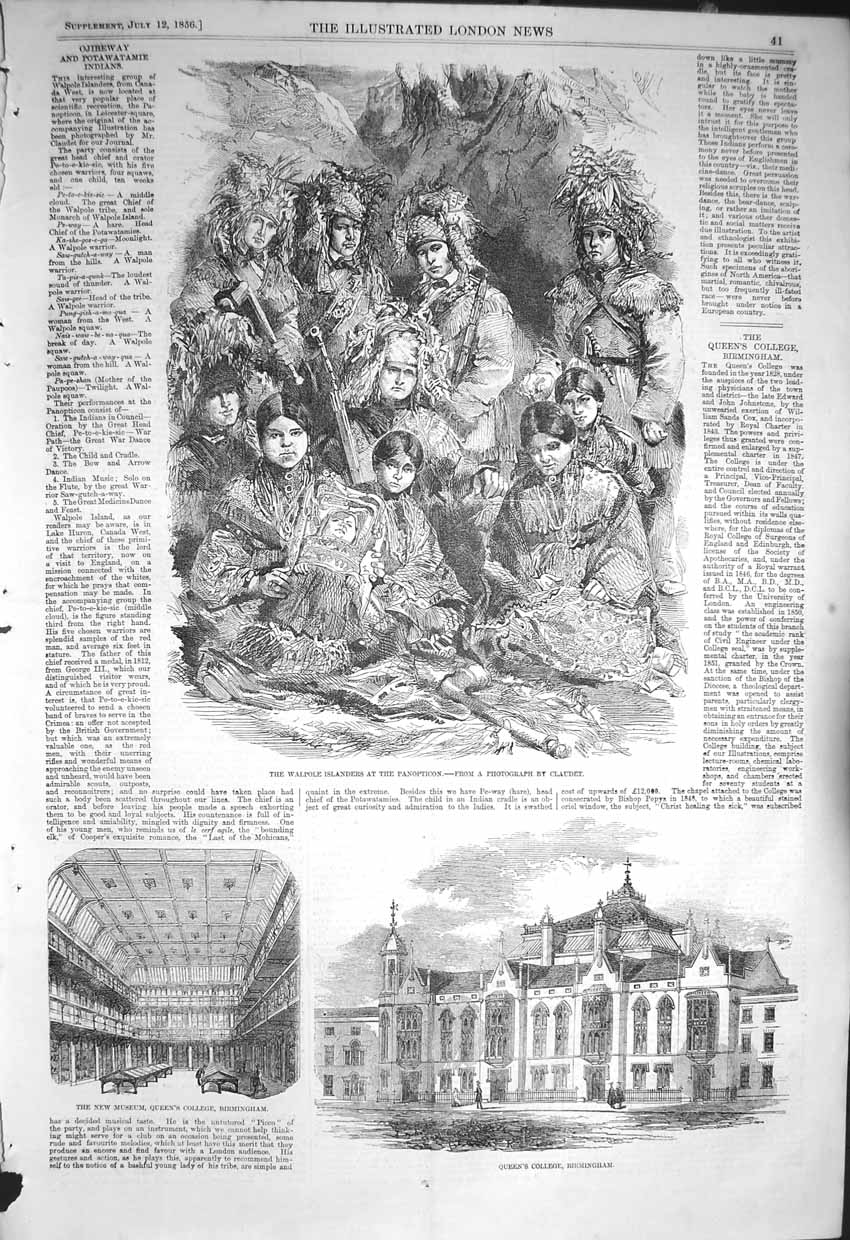 Original Old Antique Print 1856 Walpole Islanders Panopticon Museum Bir 19th
