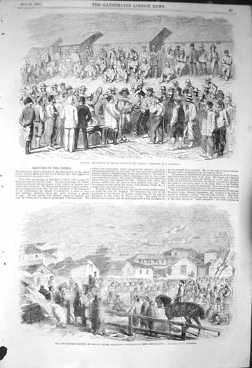 Original Old Antique Print 1856 British Siers Crimea War Raglan Balaclava 19th