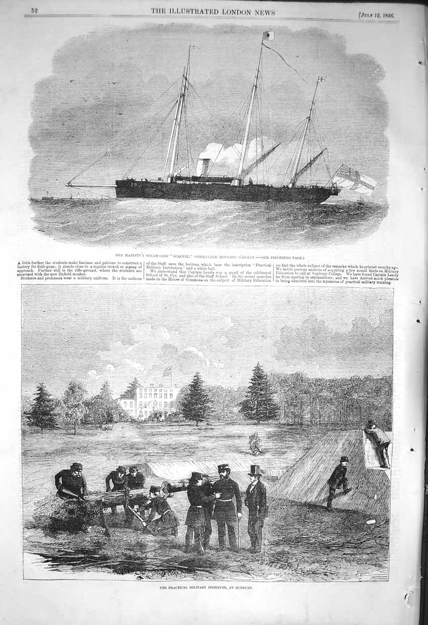 Old Antique Print 1856 Queen Steam Ship Seagull Montagu O'Reilly Sunbury 19th