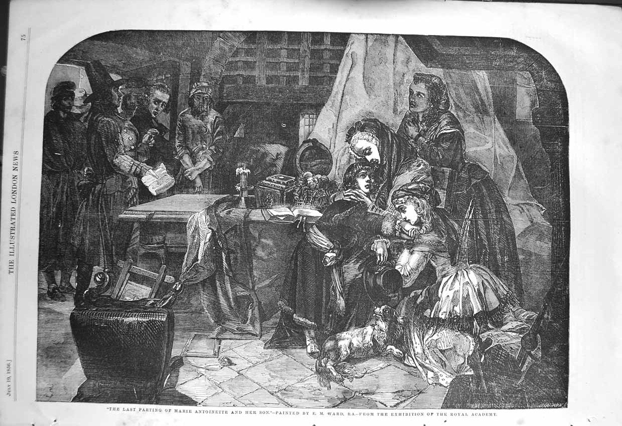 Original Old Antique Print 1856 Marie Antoinette Son Parting Scene Fine Art