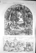 Original Old Antique Print 1856 Foster River Side Scene Sea-Side Beach 19th