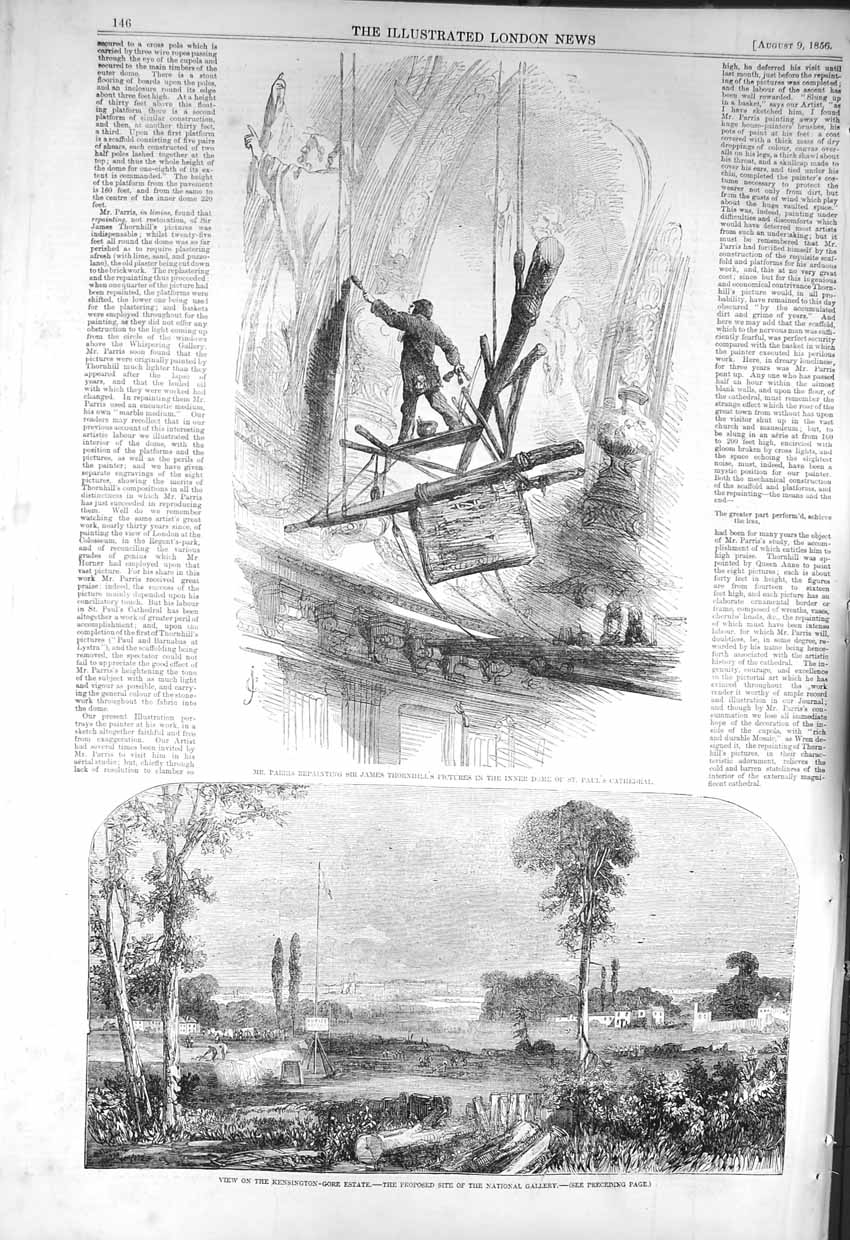 Old Antique Print 1856 Parris Thornhill Paul'S Cathedral Kensington-Gore 19th