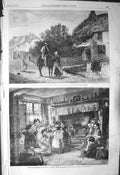 Original Old Antique Print 1856 Village Postman School Children Fine Art 19th