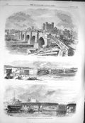Original Old Antique Print 1856 Rochester Bridge East Kent Railway England 19th
