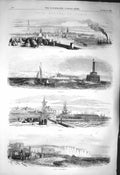 Original Old Antique Print 1856 Paris Calais Boulogne Havre Dieppe Ports Ship