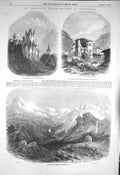 Old Antique Print 1856 Castle Thun Switzerland Niklaus Zermatt Matterhorn 19th