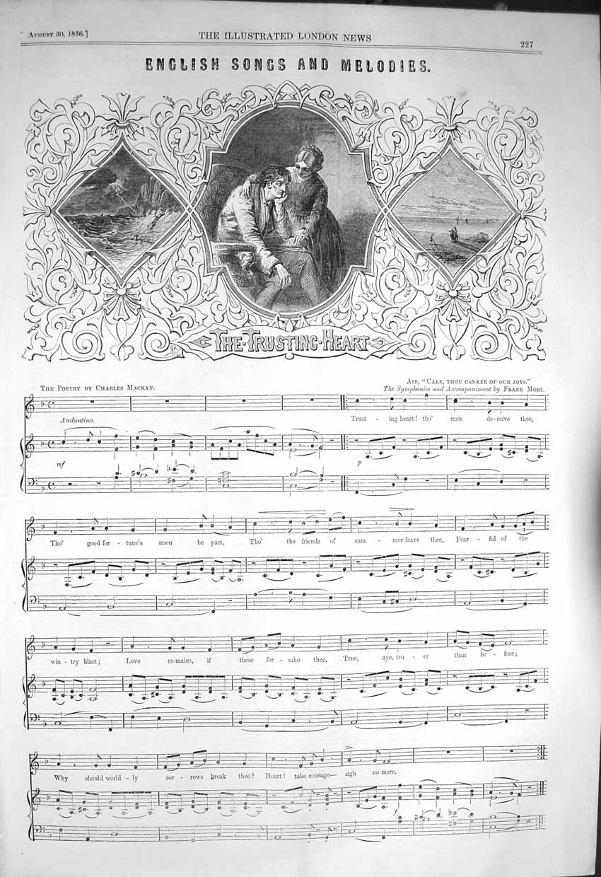 Old Antique Print 1856 Sheet Music The Trusting Heart Mackay Frank Mori 19th