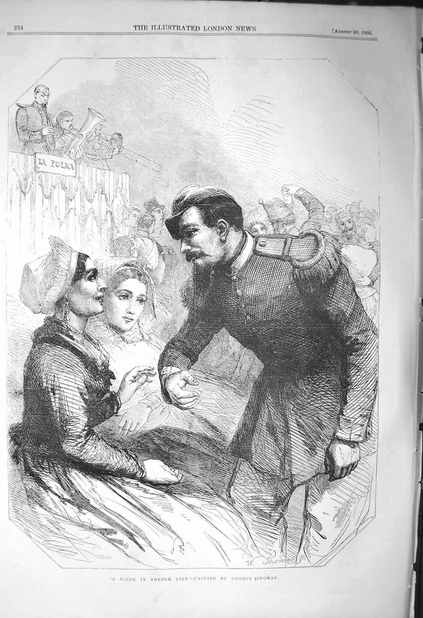 Original Old Antique Print 1856 Scene France Romance Dance L 19th
