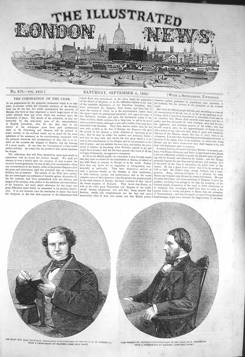 Old Antique Print 1856 Earl Granville Lord Wodehouse Minister Petersburg 19th