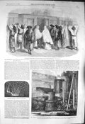 Original Old Antique Print 1856 Queen Royal Family Oude Southampton Furnace