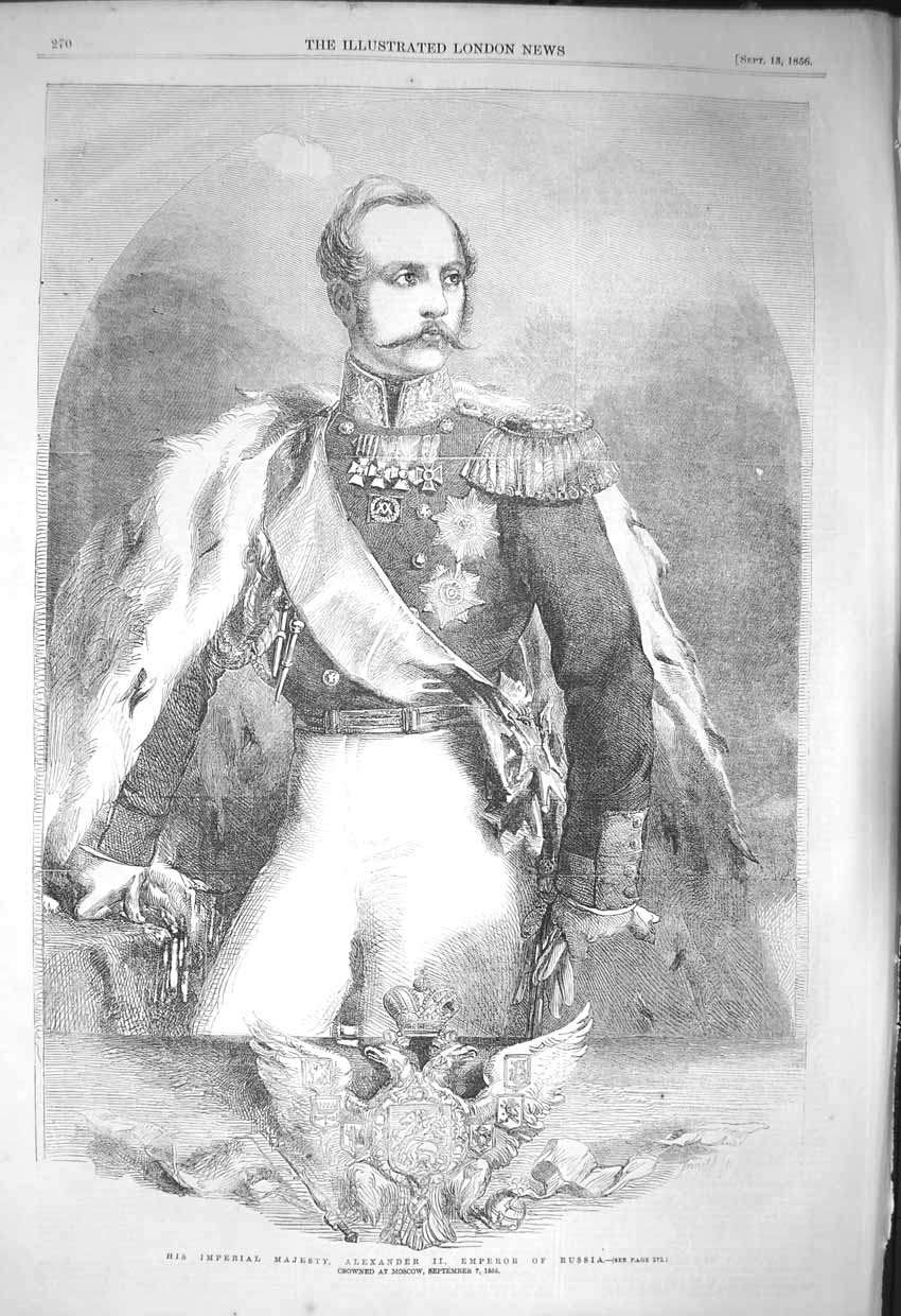 Old Antique Print *3221 1856 Alexander Emperor Russia Marie-Alexandrowna