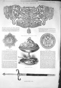 Original Old Antique Print 1856 Coronation Emperor Russia Sword State Stomacher