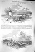Old Antique Print 1856 View Lytham England Southport Lancashire Windmill 19th