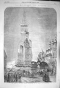 Original Old Antique Print 1856 Illumination Moscow Tower Ivan-Veliki Cor 19th