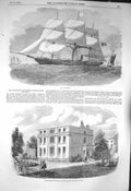 Original Old Antique Print 1856 Harley House Queen Oude Istanboul Steam Ship