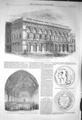 Antique Old Print *3231 1856 Free-Trade Hall Manchester Grammar School Newton