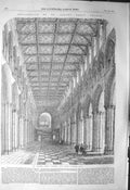 Original Old Antique Print 1856 St. Alban'S Abbey Church Nave Architecture 19th