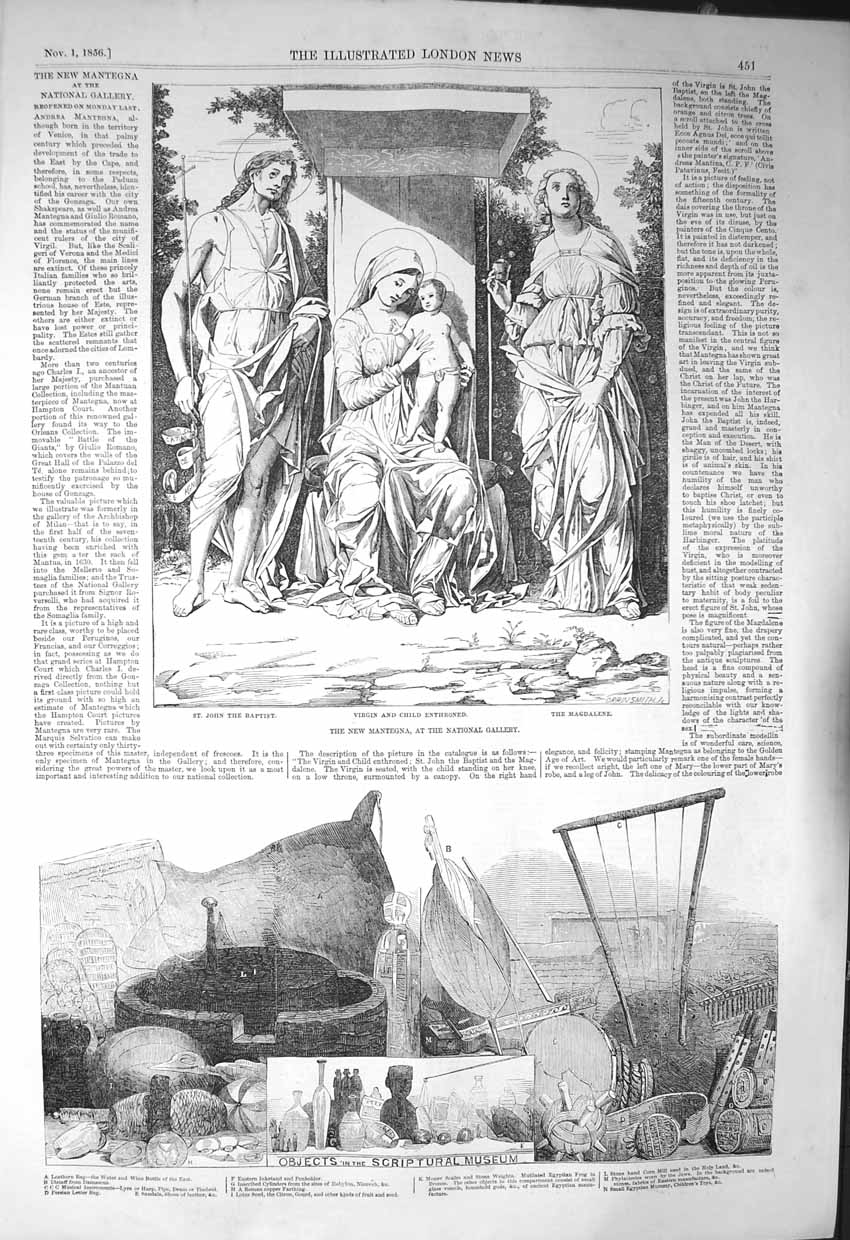 Old Antique Print 1856 Mantegna Virgin Child Magdalene Scriptural Museum 19th