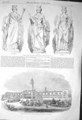 Original Old Antique Print 1856 London School Hanwell Statue Somerset-House