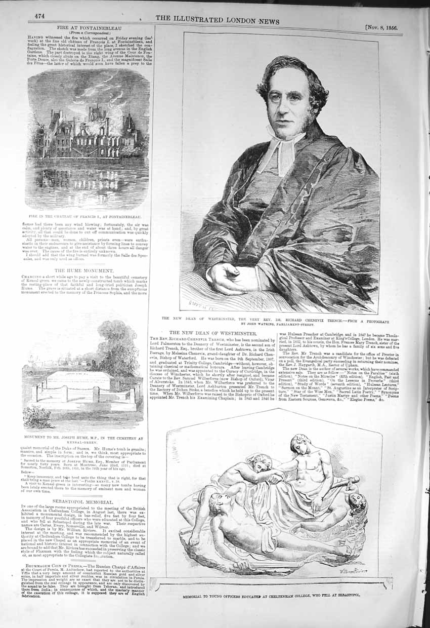 Original Old Antique Print 1856 Dean Westminster Richard Trench Chateau Hume