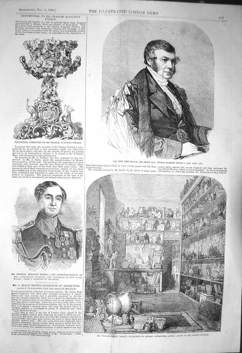 Original Old Antique Print 1856 Lord Mayor Thomas Finnis Fitzroy Roac Victorian