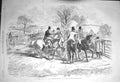 Original Old Antique Print 1856 First Day Hunting Season Huntsmen Horses Sport