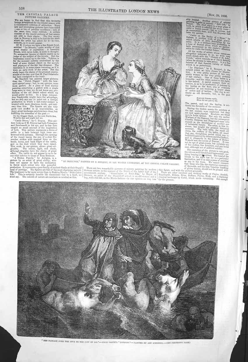 Original Old Antique Print 1856 Passage Styx City Dis Dantes Inferno D Victorian