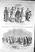 Original Old Antique Print 1856 Cronstadt Ice Snow Sledge Passengers England