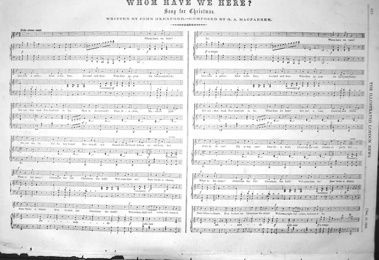Old Antique Print 1856 Sheet Music Whom Have We Here Oxenford Macfarren 19th