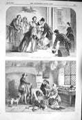 Original Old Antique Print 1856 Scene Arrival Uncle John Christmas Hamper 19th