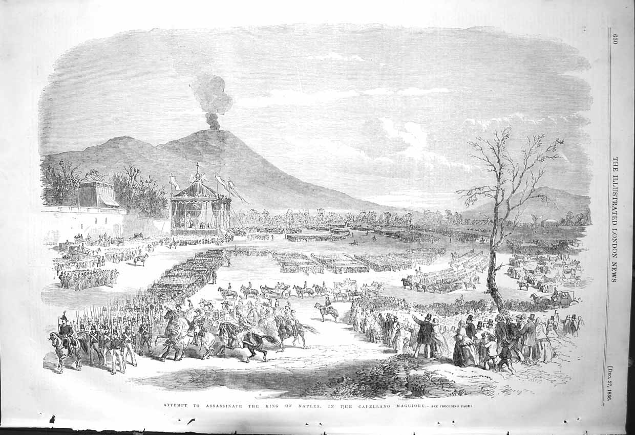 Antique Print *3212 1856 Attempt Assassinate King Naples Capellano Maggiore