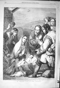Original Old Antique Print 1856 Fine Art Adoration Holy Baby Jesus Scene 19th