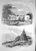 Original Old Antique Print 1857 Ashton Court Bristol Bonfire Festivities Smyth