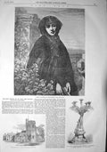 Original Old Antique Print 1857 Church John Baptist Isleworth Lady Fitzgerald
