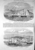 Old Antique Print 1857 Arica Peru General Viranco Ships Tribune Islay War 19th
