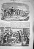 Original Old Antique Print 1857 Life Ireland Market Kilkenny Irish Schoolmaster