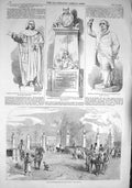 Original Old Antique Print 1857 Statue Earl Chatham Charles Fox Buckingham-Gate