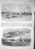 Original Old Antique Print 1857 War China French Folly Fort Canton Ship Bar 19th