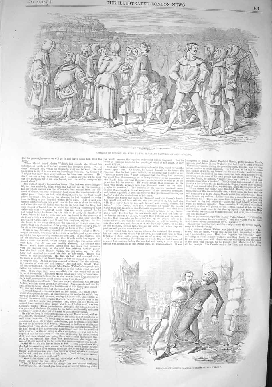 Original Old Antique Print 1857 Firing Sacking Synagogue Muriel Walter Caorsin